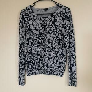 Ann Taylor Womens Button Cardigan Medium Career Cashmere Blend Foral Pattern